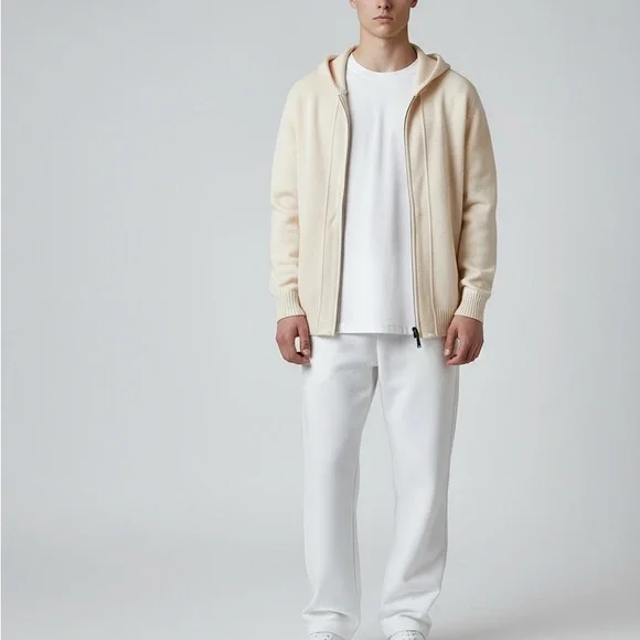 DKNY Men's Cream Hoodie Sweater - Picture 1 of 8